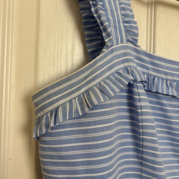 Gal Meets Glam Courtney Blue and White Tiered Striped Dress Size 14 - Picture 5 of 9